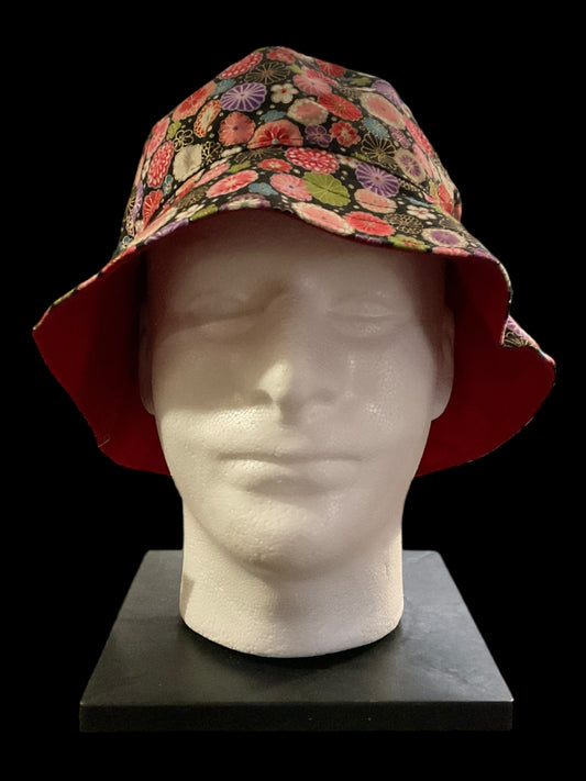 reversible bucket hat - multi red mums